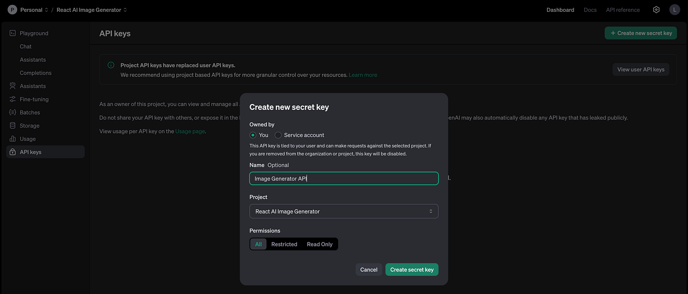 Create new secret key