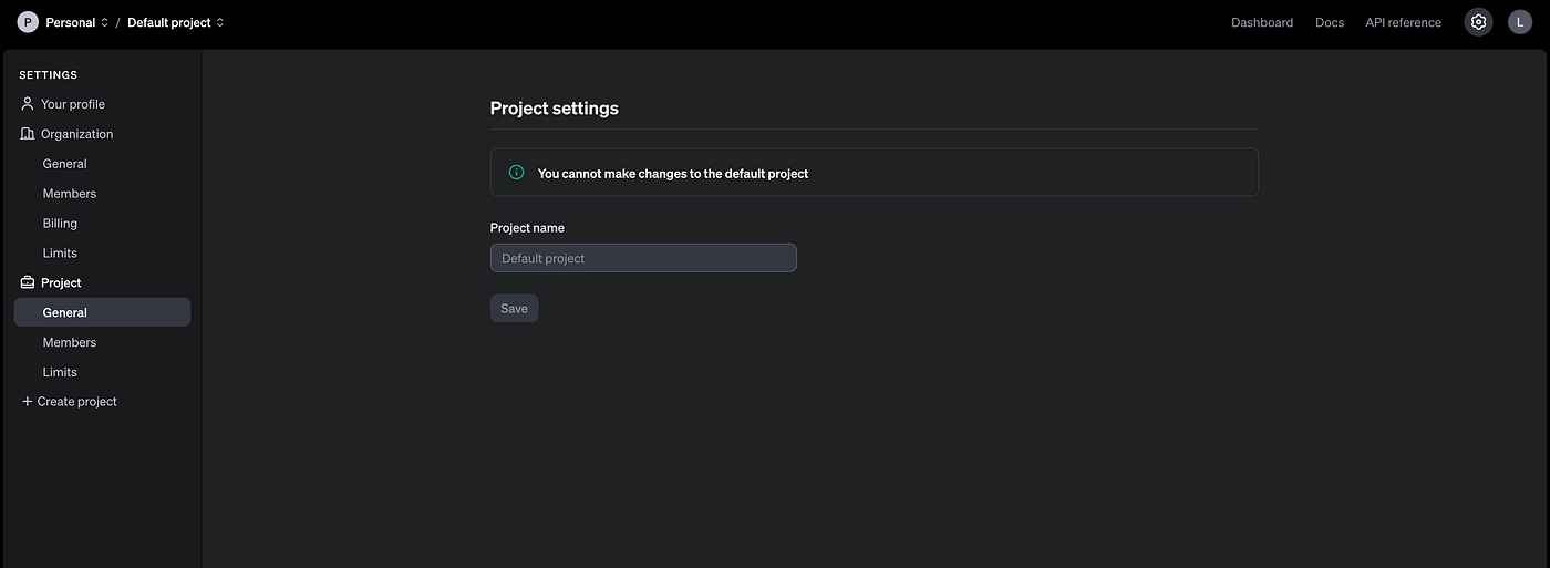 Create a new project to get an API key on OpenAI