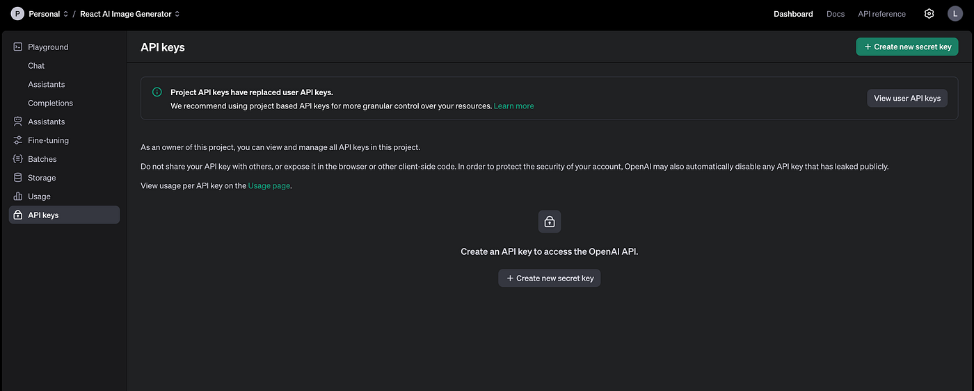 Create new secret key